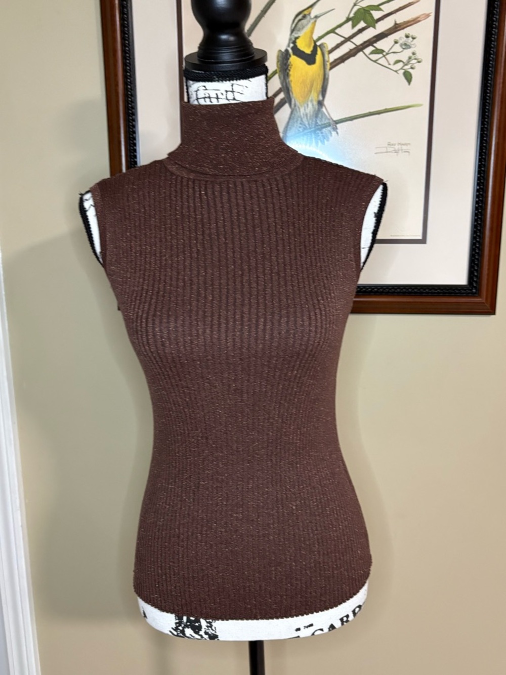 5/$15 D.F.A. New York Sleeveless Turtleneck Chocolate Brown Sparkle Large L